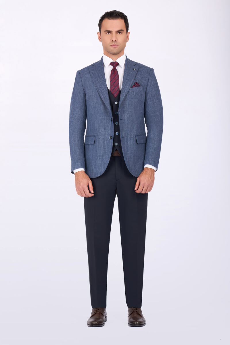 Slim Fit Suit with Notch Lapel & Mismatch Detailing