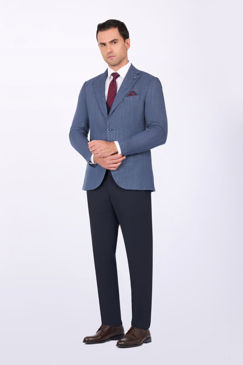 Slim Fit Suit with Notch Lapel & Mismatch Detailing