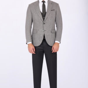 Slim Fit Suit with Notch Lapel & Mismatch Detailing