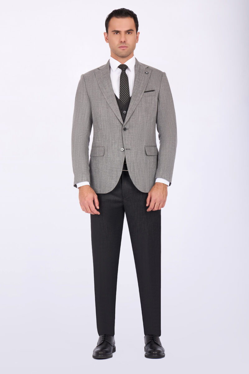 Slim Fit Suit with Notch Lapel & Mismatch Detailing