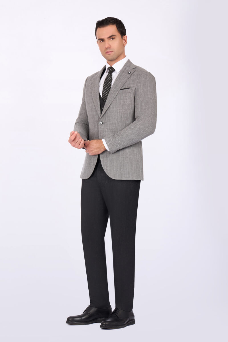 Slim Fit Suit with Notch Lapel & Mismatch Detailing