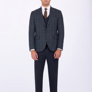 Slim Fit Checked Suit with Peak Lapel & Double-Breasted Vest