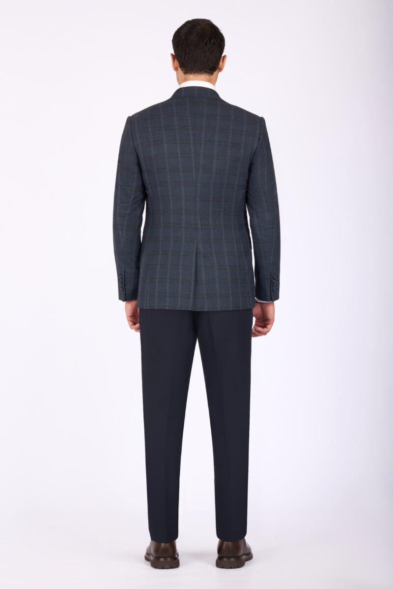 Slim Fit Checked Suit with Peak Lapel & Double-Breasted Vest