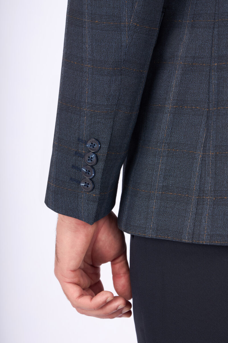 Slim Fit Checked Suit with Peak Lapel & Double-Breasted Vest