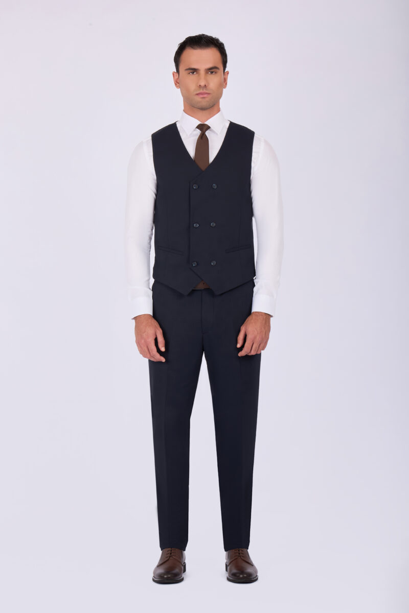 Slim Fit Checked Suit with Peak Lapel & Double-Breasted Vest
