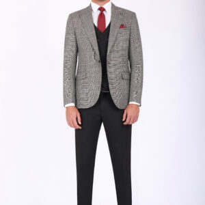 Slim Fit Checked Suit with Peak Lapel & Double-Breasted Vest