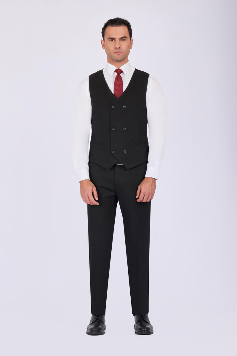 Slim Fit Checked Suit with Peak Lapel & Double-Breasted Vest
