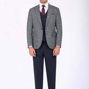 Slim Fit Checked Suit with Peak Lapel & Double-Breasted Vest