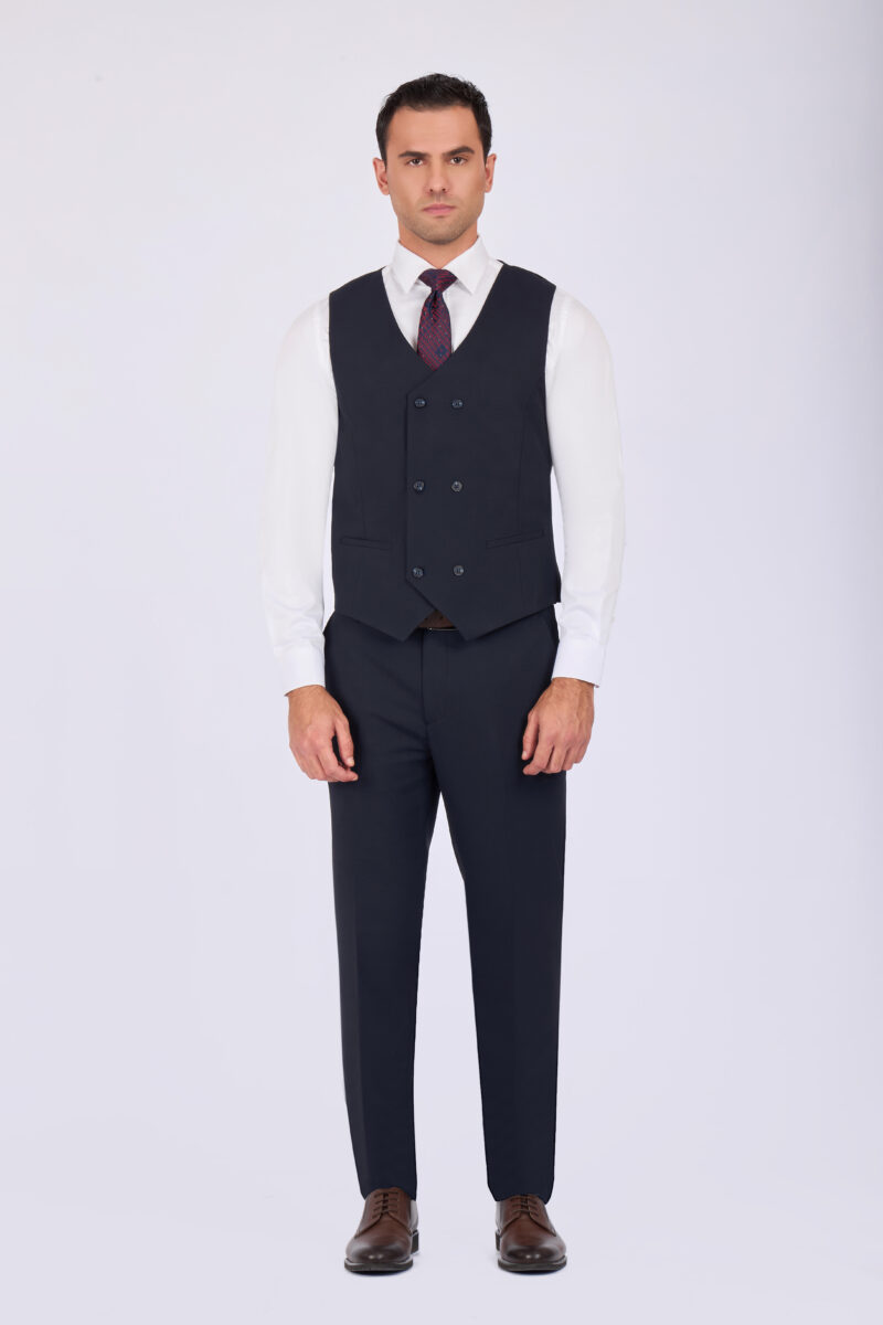Slim Fit Checked Suit with Peak Lapel & Double-Breasted Vest