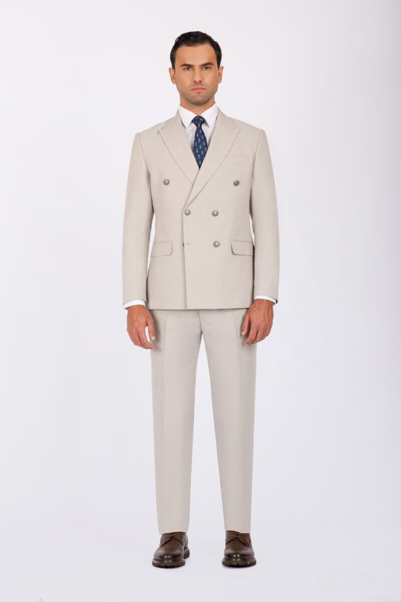 Sk41sf02m030-Greige-005-1 Double Breasted Slim Fit Suit