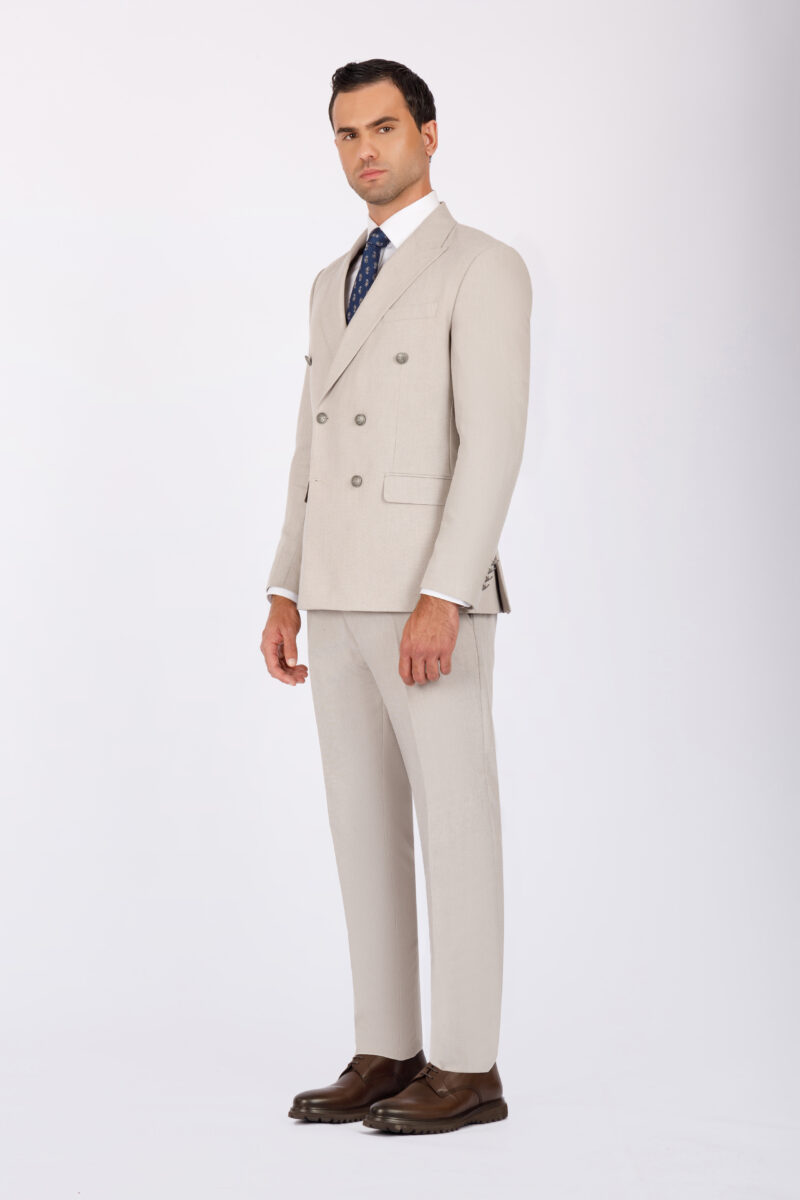 Sk41sf02m030-Greige-005-2 Double Breasted Slim Fit Suit